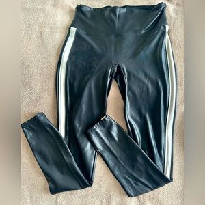 Spanx leather like leggings with contrasting side stripe